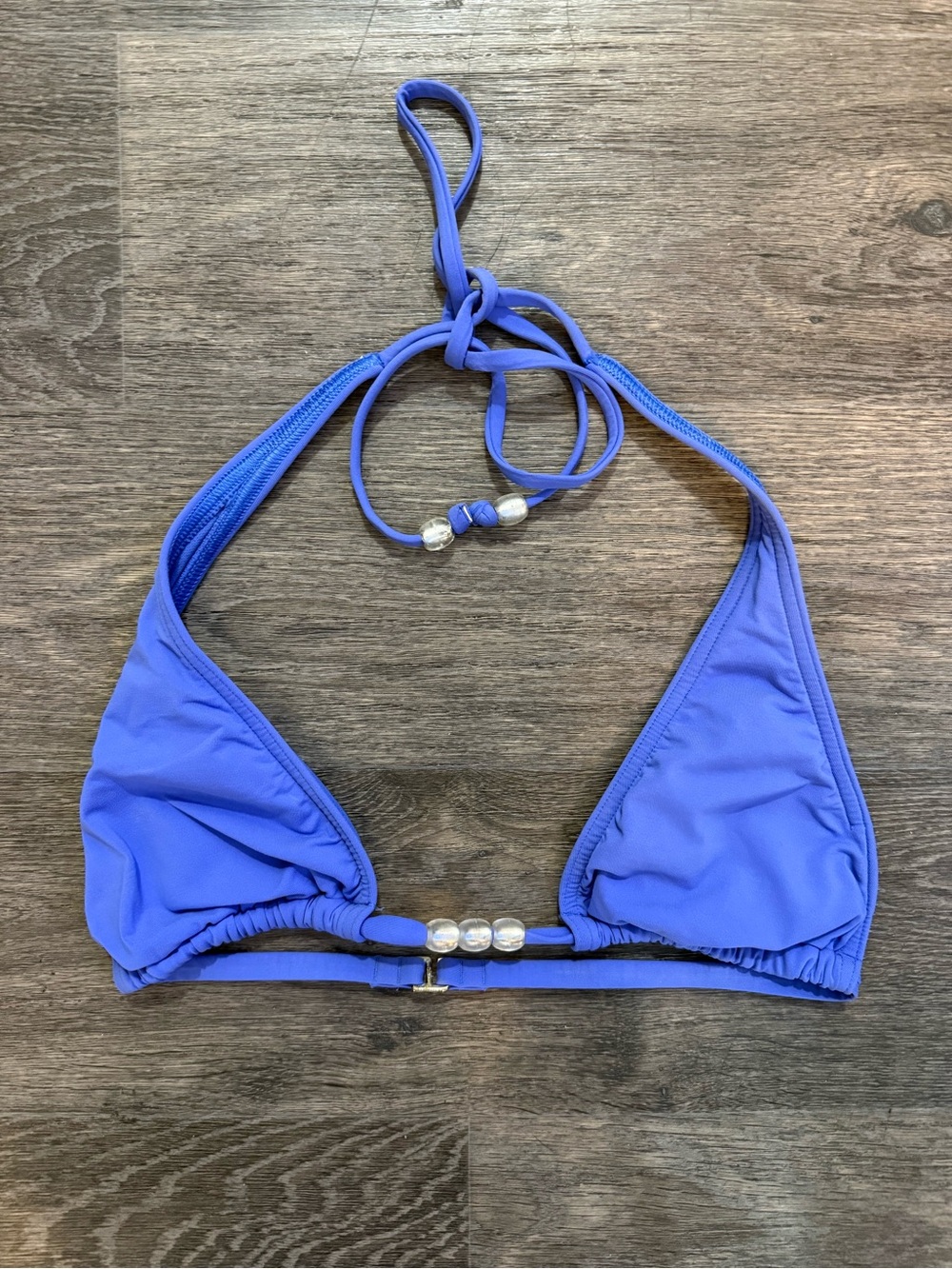 Blue Michael Kors Triangle Bikini Top with Bead Accents